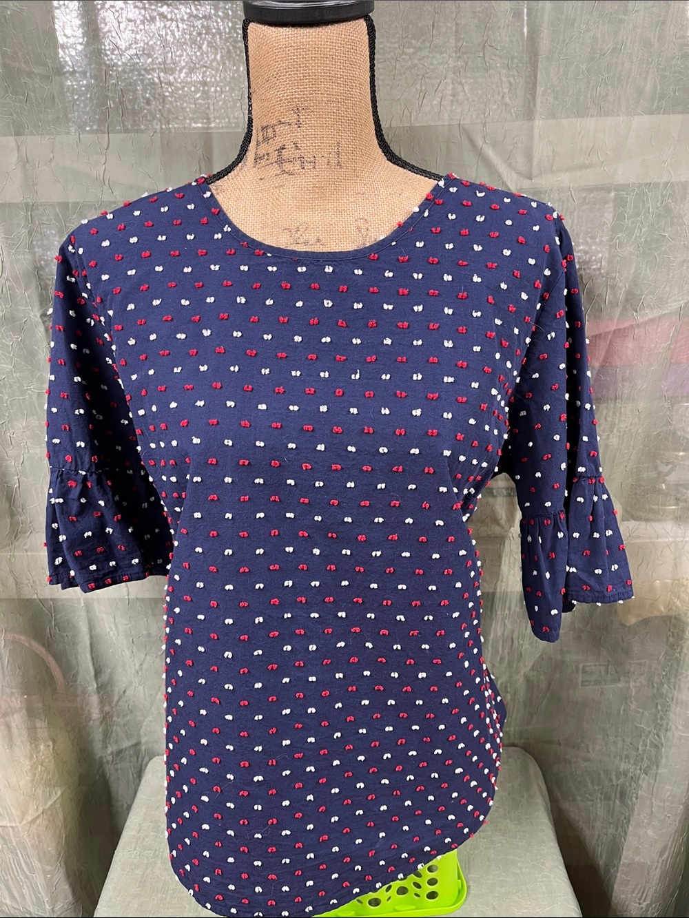 Izod Navy Top with Red and White Cherry Dot Print